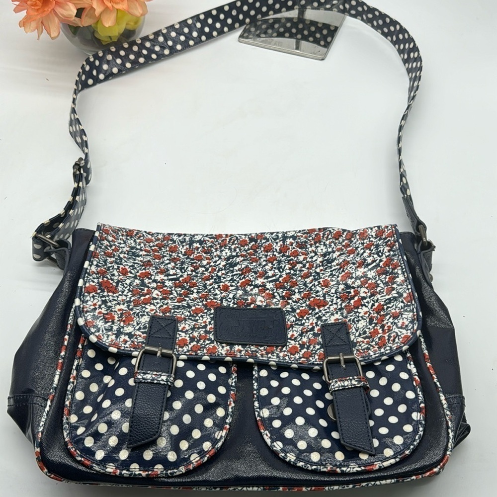 Cache Cache Blue Floral Plastic Coated Messenger Bag MCB6634